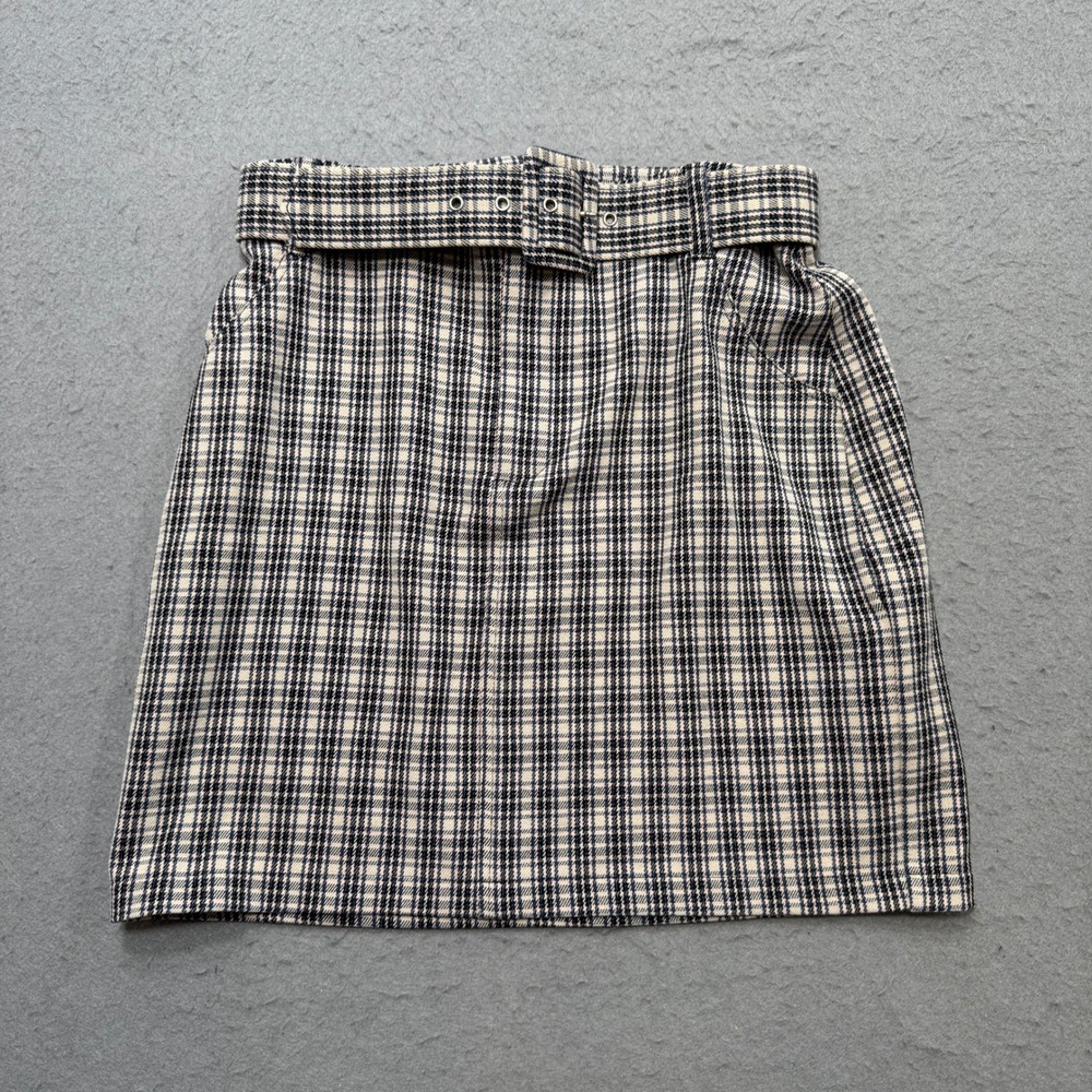 Hollister Mini Skirt Women's XS Tan Black Plaid Ultra High-Rise Belted Preppy